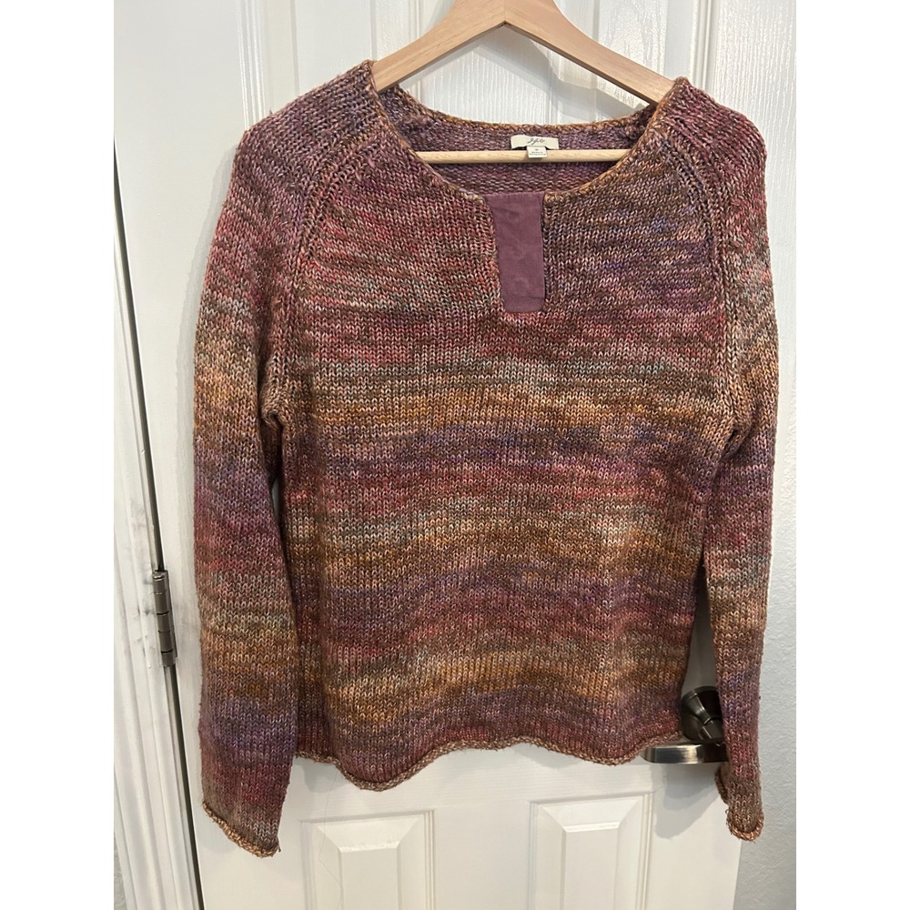 J. Jill‎ Space Dye Knit Sweater Purple Brown Raglan Snap Neck Wool Blend Small
